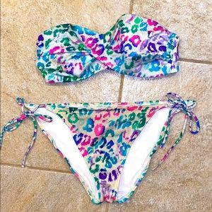 VS Rainbow Leopard Print Swim Set | Size: 34D, L